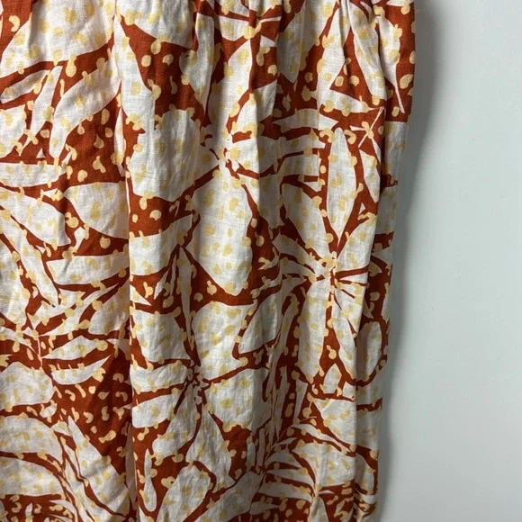 Nicole Miller NWT SZ XS Linen Orange,Cream,Yellow Sun Mini Dress w/Smocking - Picture 13 of 16